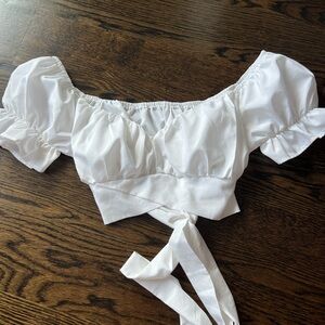 White Puff Sleeve Crop Top